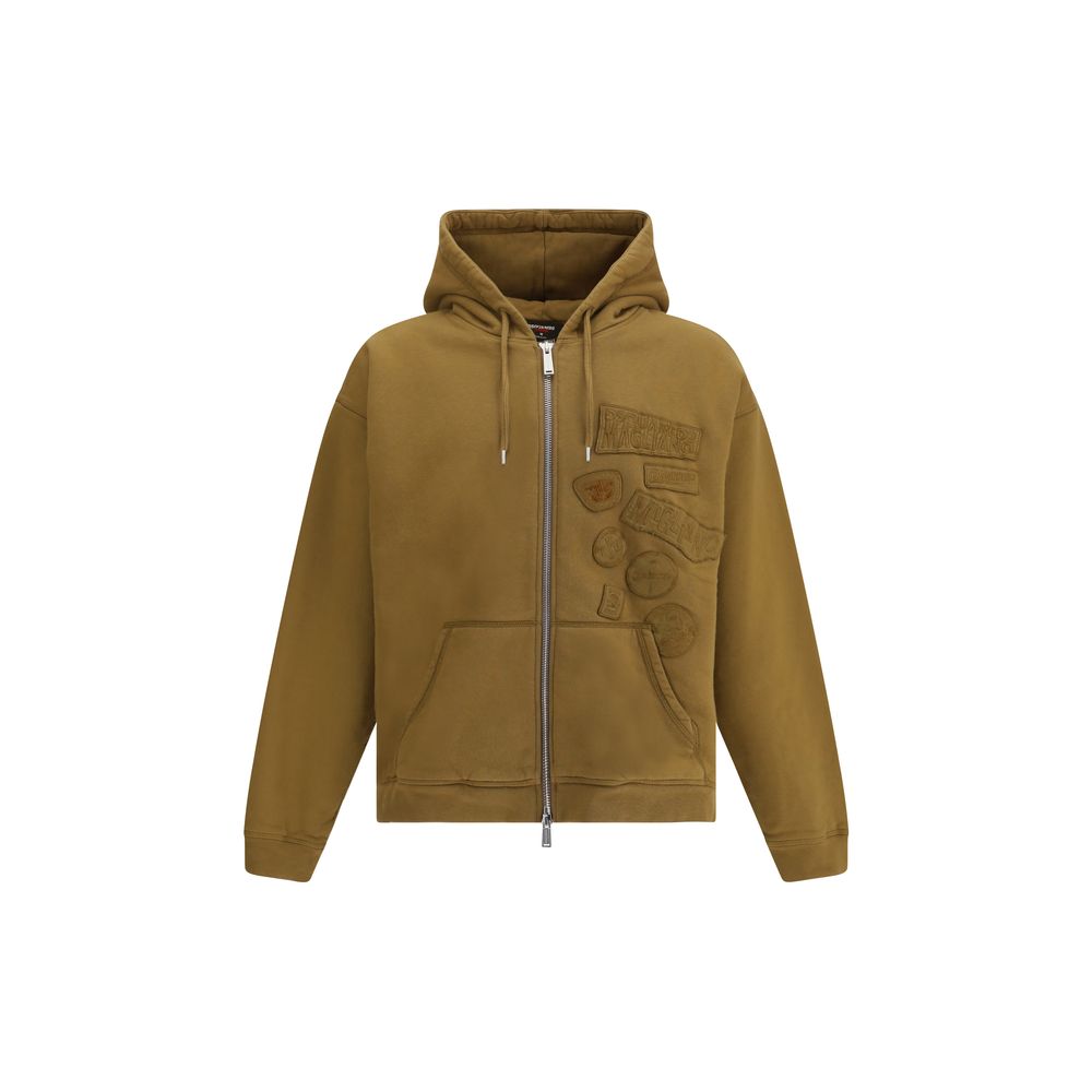 Dsquared² Brown Cotton Sweatshirt with zip closure, adjustable drawstring hood, and logo patches on the front for an urban look.