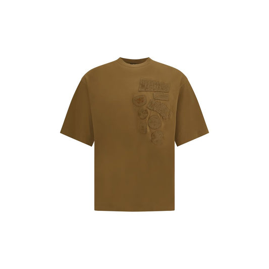 Dsquared² Brown Cotton Sportswear with embroidered patches and ribbed crew neck, showcasing bold and ironic aesthetic.