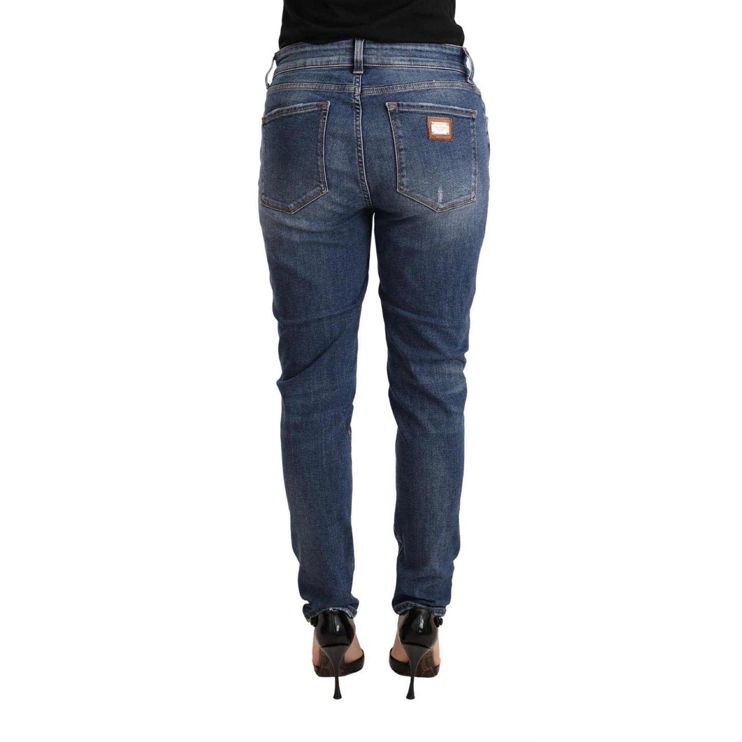 Dolce & Gabbana Blue Distressed Slim Fit Denim Pants Jeans