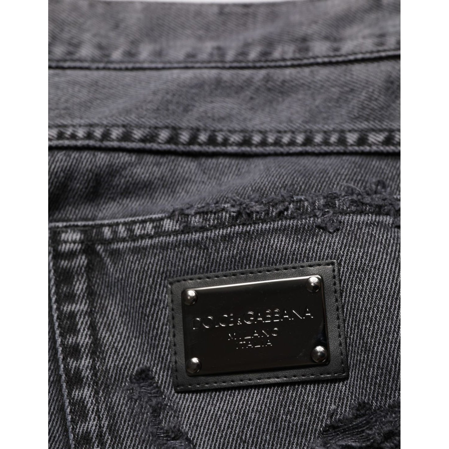 Dolce & Gabbana Black Tattered Skinny Cotton Men Denim Jeans