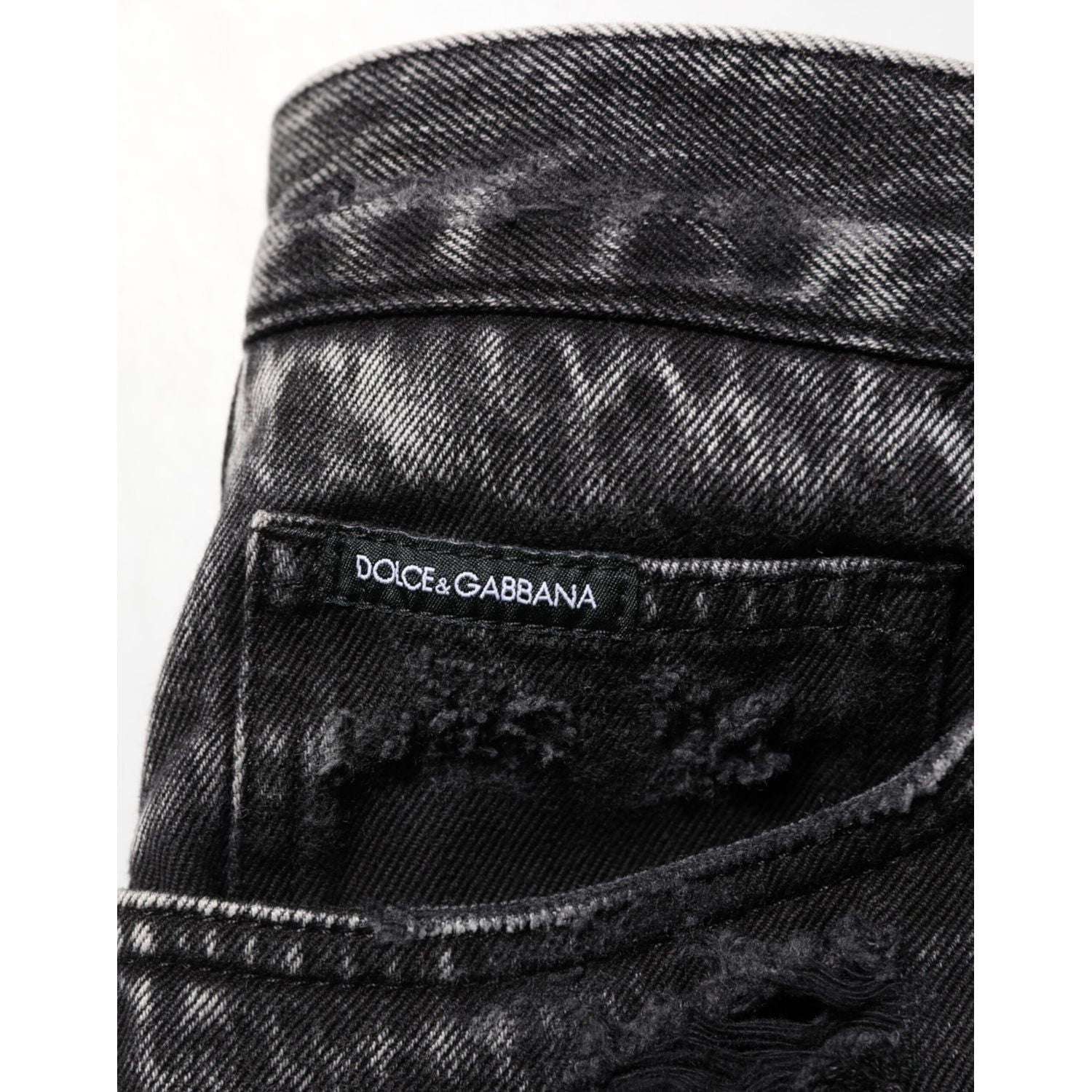 Dolce & Gabbana Black Washed Ripped Loose Cotton Denim Jeans