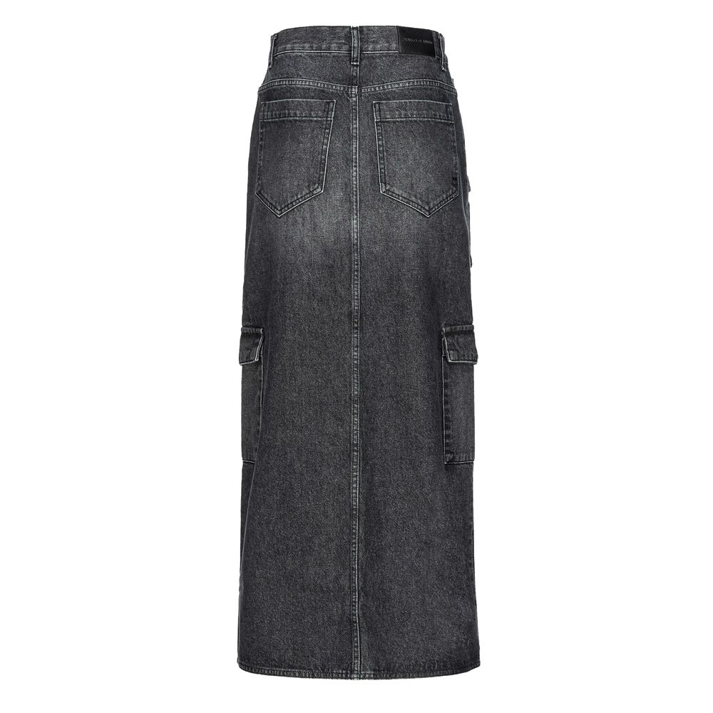 PINKO Black Cotton Skirt with zip closure, back pockets, flap pockets, and side pockets, long black design.
