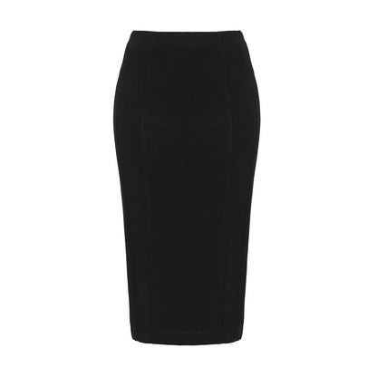 PINKO Black Viscose Skirt with rear zip closure, stretch technical fabric, rear slit, made in Italy, slim fit design.