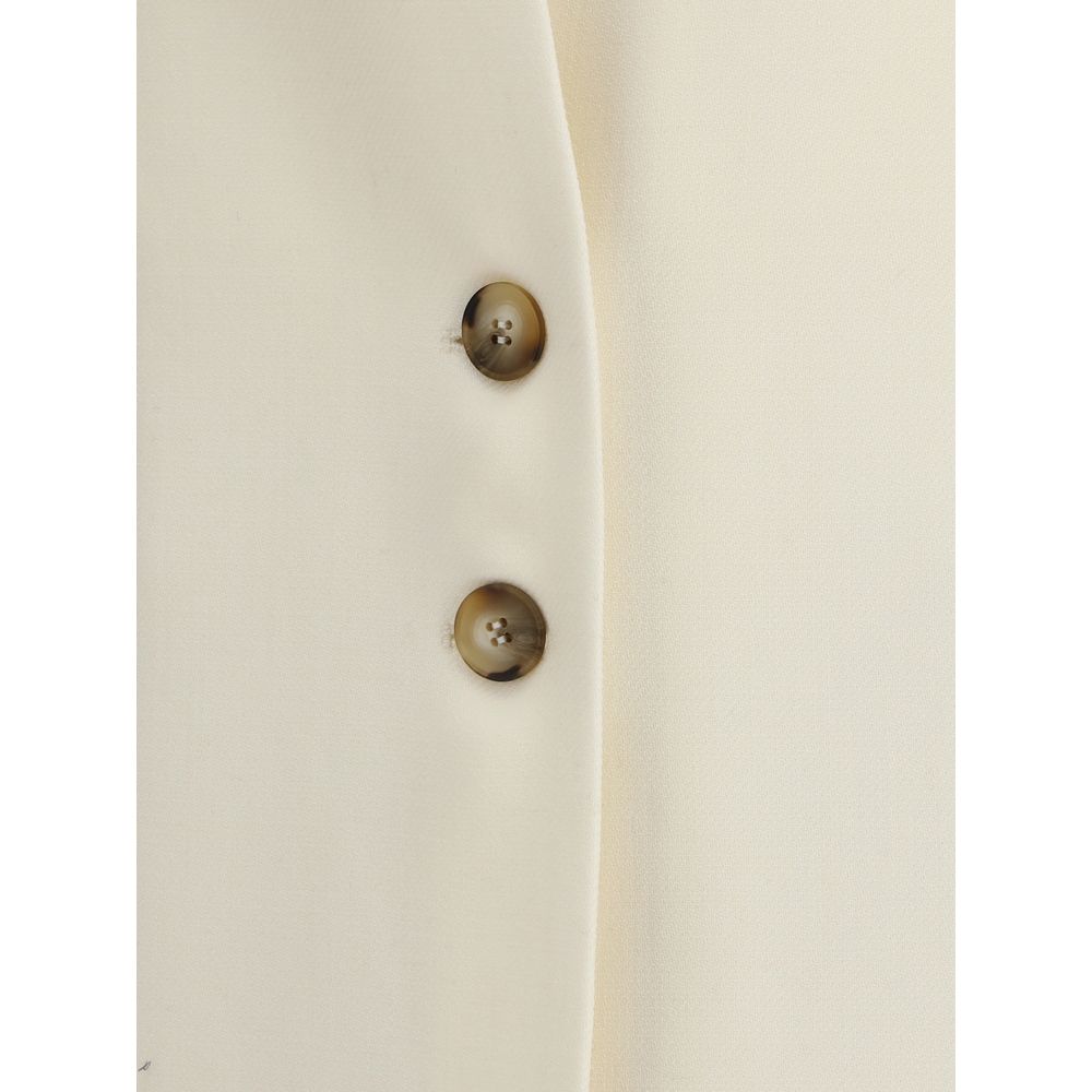 Close-up of front buttons on the Di Stavnitser White Fleece Wool Coat, featuring a structured silhouette and elegant design.