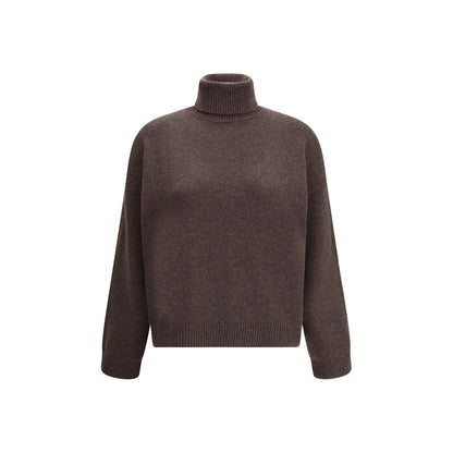 Brunello Cucinelli Brown Cashmere Turtleneck with elegant nickel-free embroidery and wide sleeves, showcasing refined style.