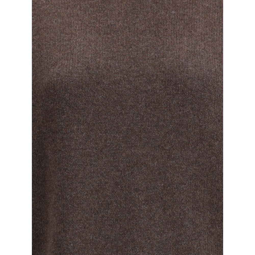 Brunello Cucinelli Brown Cashmere Turtleneck with elegant nickel-free monile embroidery for timeless style and comfort.