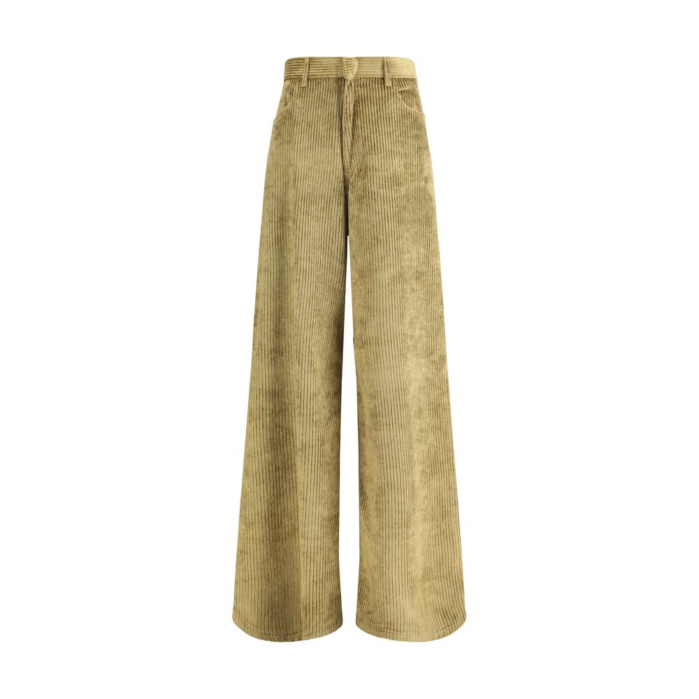 Petar Petrov Gold Cotton Casual Pants in wide-leg corduroy with front zipper and five-pocket design, enhancing modern silhouettes.