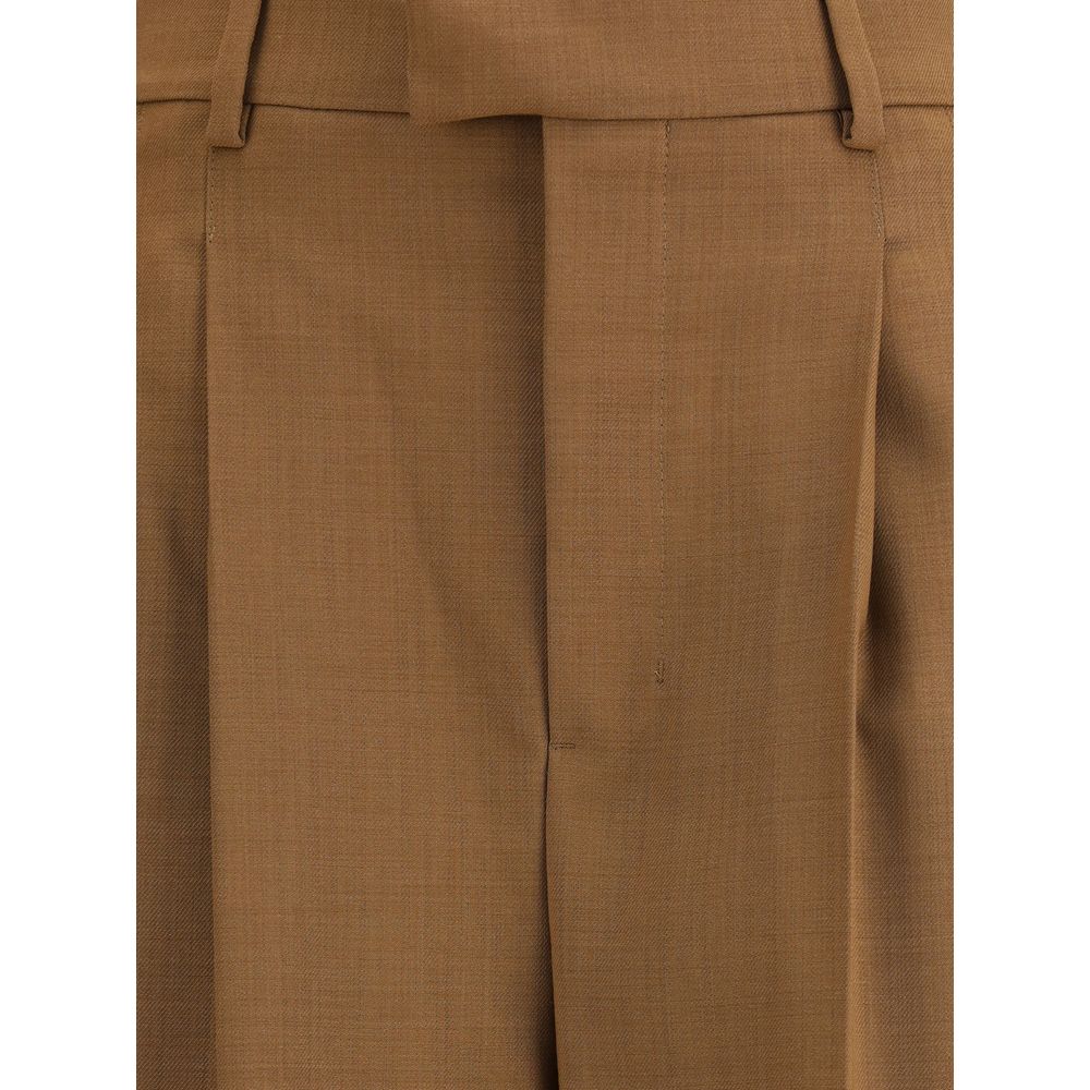 Close-up of Ami Paris Brown Wool Casual Pants with high waist and wide fit.