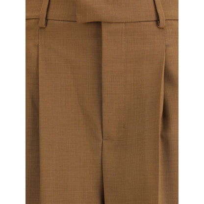 Close-up of Ami Paris Brown Wool Casual Pants with high waist and wide fit.