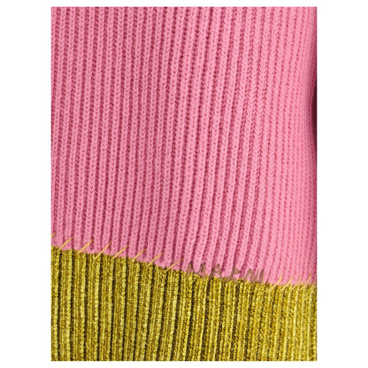 Close-up of Marni Multicolor Fleece Wool Sweatshirt showing pink and yellow English rib knitted design.
