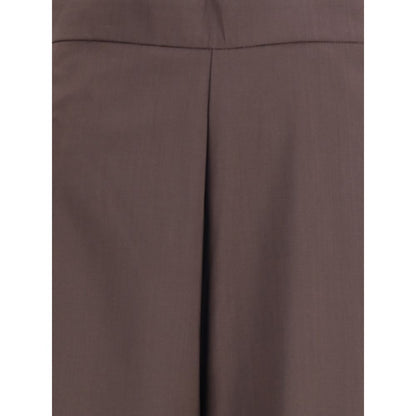 Di Stavnitser Brown Fleece Wool Casual Pants featuring side zipper closure and wide leg design for a sophisticated look.