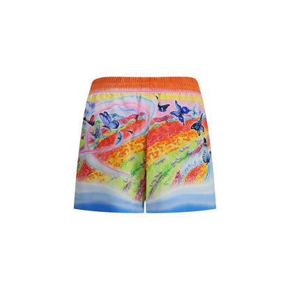 Casablanca Multicolor Silk Bermuda Shorts with landscape and butterfly print, 100% silk, AW25 collection, regular fit summer style.