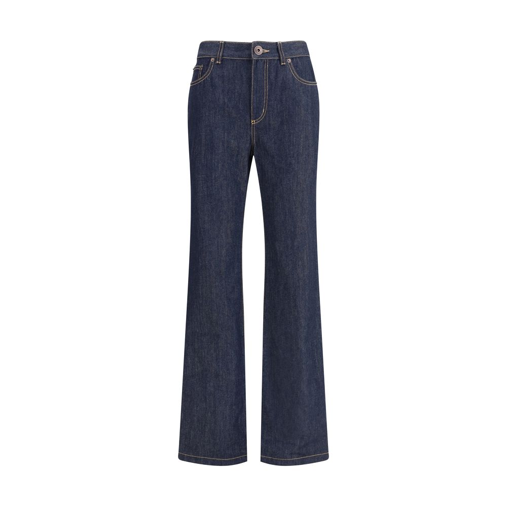 Alexander McQueen Blue Cotton Straight-Leg Jeans with contrast stitching and five-pocket design.