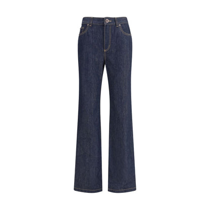 Alexander McQueen Blue Cotton Straight-Leg Jeans with contrast stitching and five-pocket design.