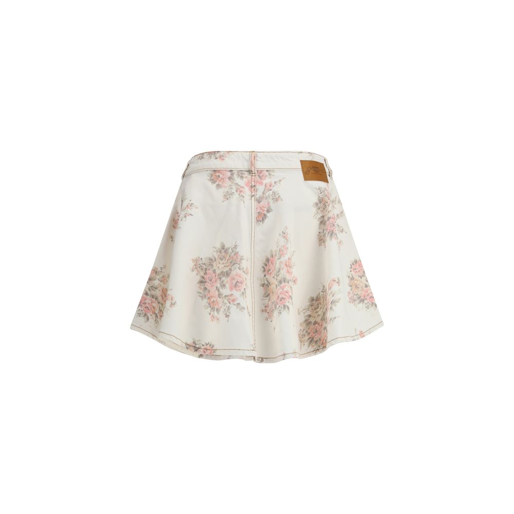 Ganni Multicolor Denim Skirt with floral print, button closure, and five pockets, perfect for a feminine touch. 100% Cotton, AW25.