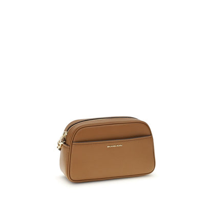 Michael Kors Brown Calf Leather Bos Taurus Shoulder Bag with adjustable strap and gold-tone details, featuring a zip closure and front pocket.