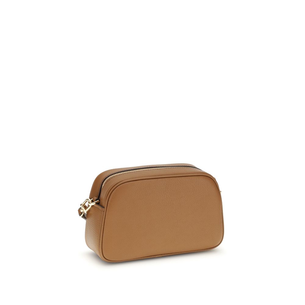 Michael Kors Brown Calf Leather Bos Taurus Shoulder Bag with gold-tone details and removable strap, featured in elegant design.