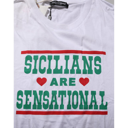 Dolce & Gabbana White Graphic Print Cotton Crew Neck T-shirt
