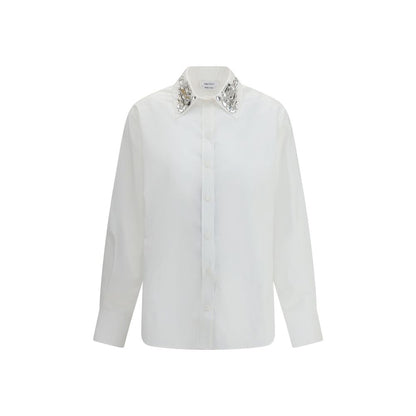 Alexander McQueen White Cotton Dress Shirt with embellished collar for formal and contemporary looks, AW25 collection, 100% cotton.