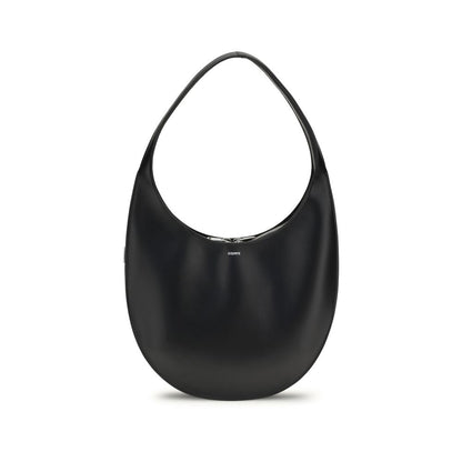Coperni Black Calf Leather Bos Taurus Shoulder Bag with zipper and logo, medium size, elegant shape, 100% leather, season AW25.