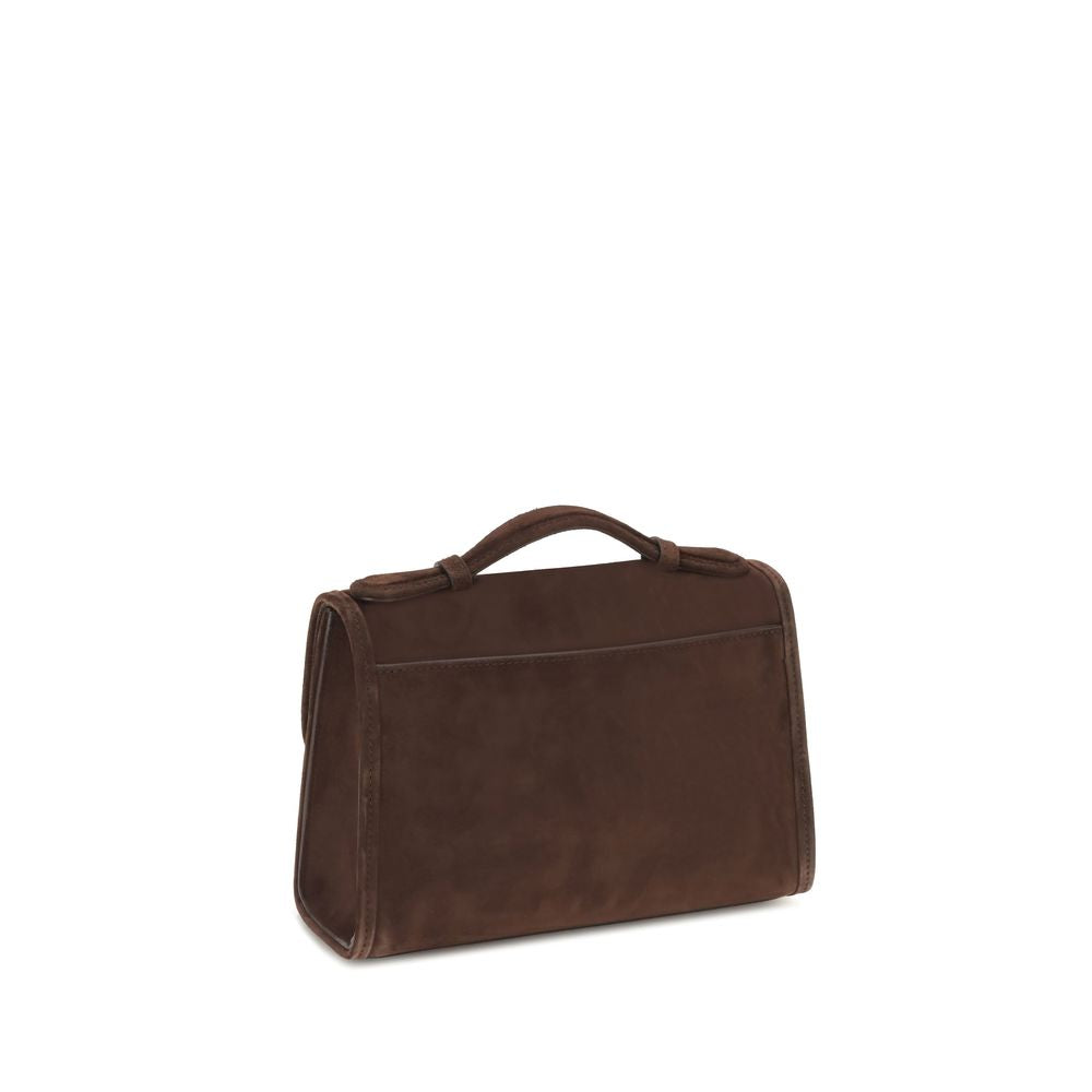 Back view of Gabriela Hearst Brown Leather Shoulder Bag with top handle and minimalist design for versatile wear.