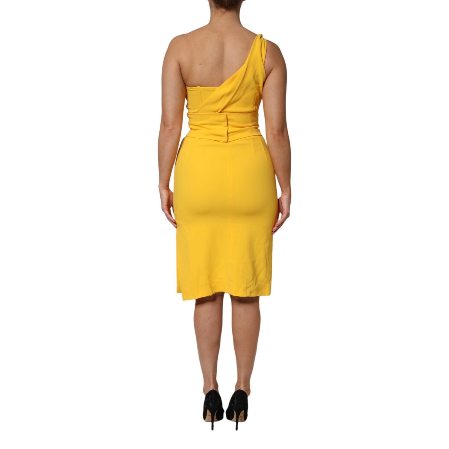 Dolce & Gabbana Yellow One Shoulder Side Slit Sheath Dress