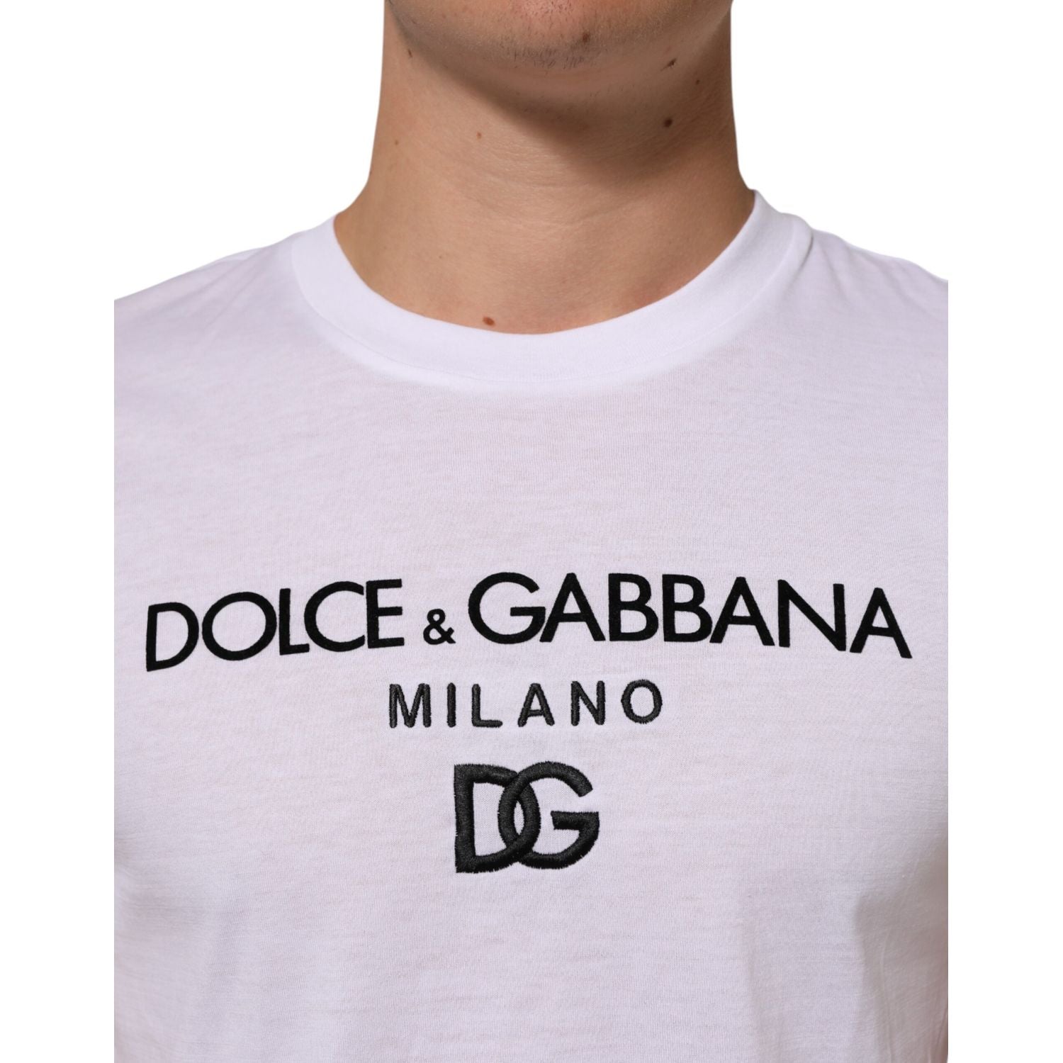 Dolce & Gabbana White Logo Print Cotton Men Crew Neck T-shirt
