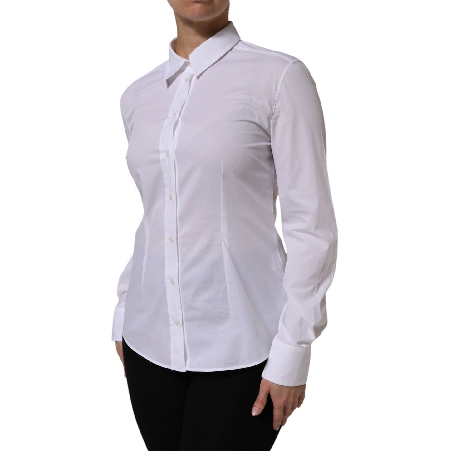 Dolce & Gabbana White Cotton Collared Buttoned Dress Shirt Top