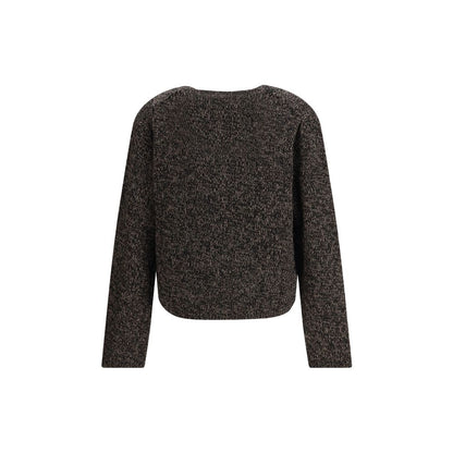 Back view of Our Legacy Brown Wool Cardigan in Bear Twist Mouline, featuring a relaxed fit with V-neck and ribbed cuffs, premium Italian yarn.