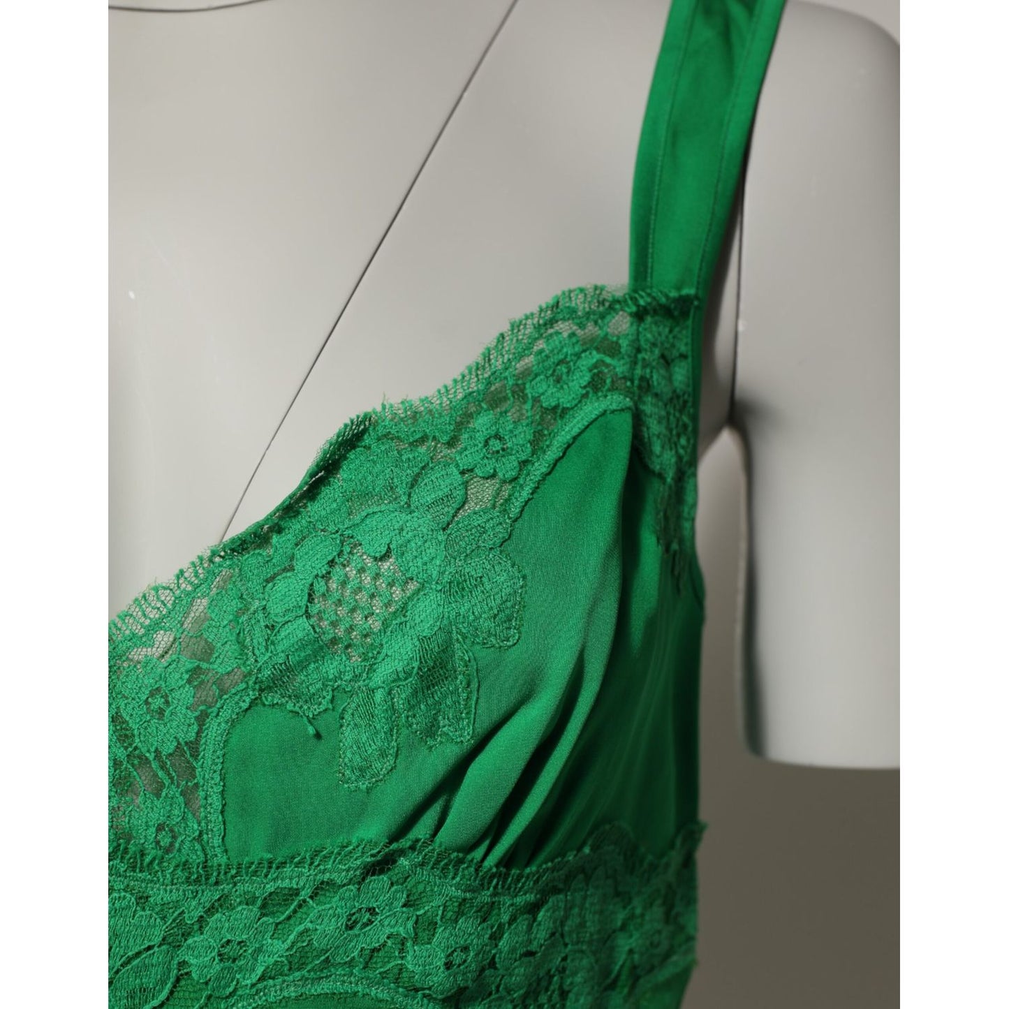 Dolce & Gabbana Green Floral Lace Tank Lingerie Top Underwear crafted from silk with lace detailing, Italian luxury fashion.