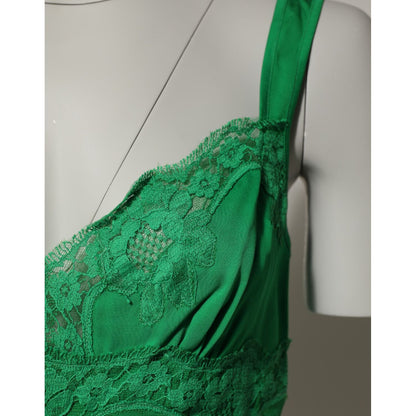 Dolce & Gabbana Green Floral Lace Tank Lingerie Top Underwear crafted from silk with lace detailing, Italian luxury fashion.