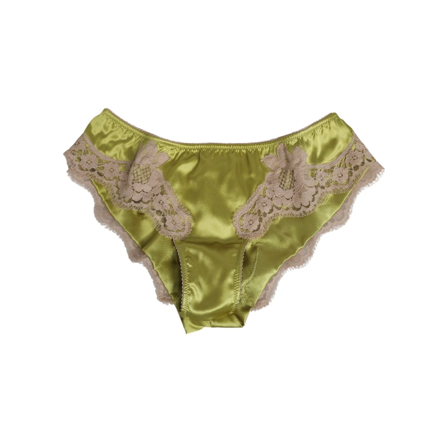 Dolce & Gabbana Green Silk Satin Floral Lace Trim Panty Underwear