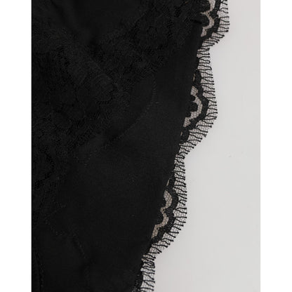 Dolce & Gabbana Black Silk Satin Floral Lace Panty Brief Underwear