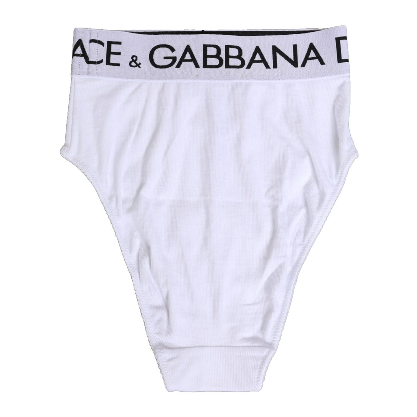 Dolce & Gabbana White Cotton Stretch High Waist Panty Underwear with logo detail, soft fabric, and high-waist design.