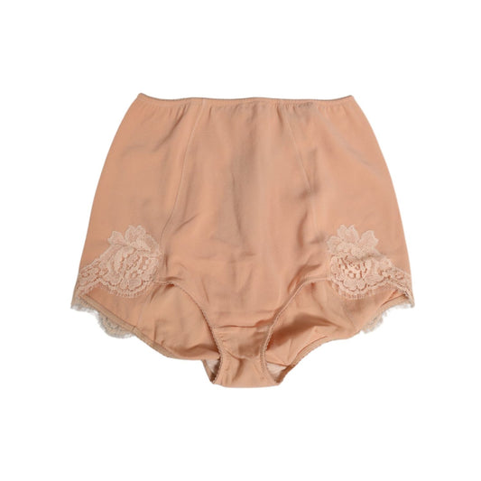 Dolce & Gabbana Beige Silk Stretch High Waist Girdle Underwear with lace detailing, elegant design and crafted for sophisticated style.