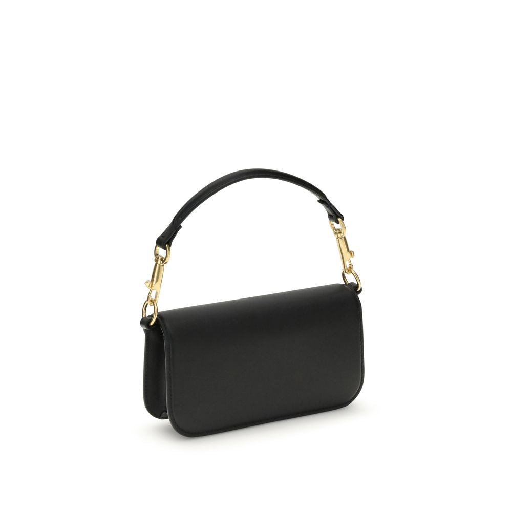 Valentino Garavani Black Calf Leather Bos Taurus Shoulder Bag with removable handle and VLogo plaque
