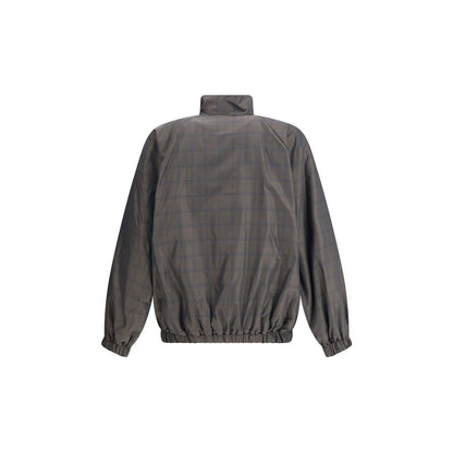 Back view of Balenciaga Brown Cotton Shell Jacket with checked pattern and elastic hem.