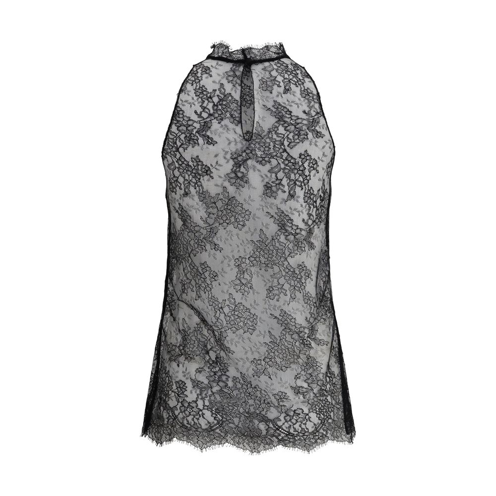 Sleeveless Alexander McQueen Black Polyamide Top with lace design and button closure, perfect for sophisticated looks, AW25 collection.
