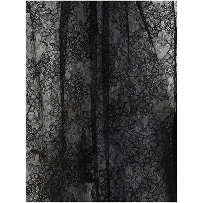 Detailed close-up of black lace fabric from Alexander McQueen Black Polyamide Top featuring intricate patterns, elegant design.