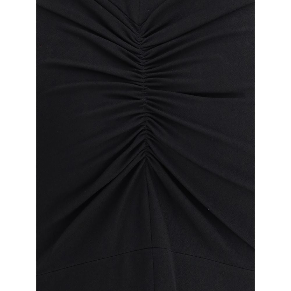 Ruched detailing on Jacquemus Black Viscose Cocktail Dress, slim fit, cap sleeves, high neckline, AW25 collection.