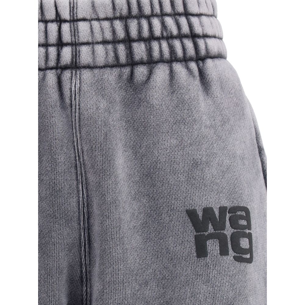 Close-up of Alexander Wang Gray Cotton Joggers with elastic waistband and stacked logo.
