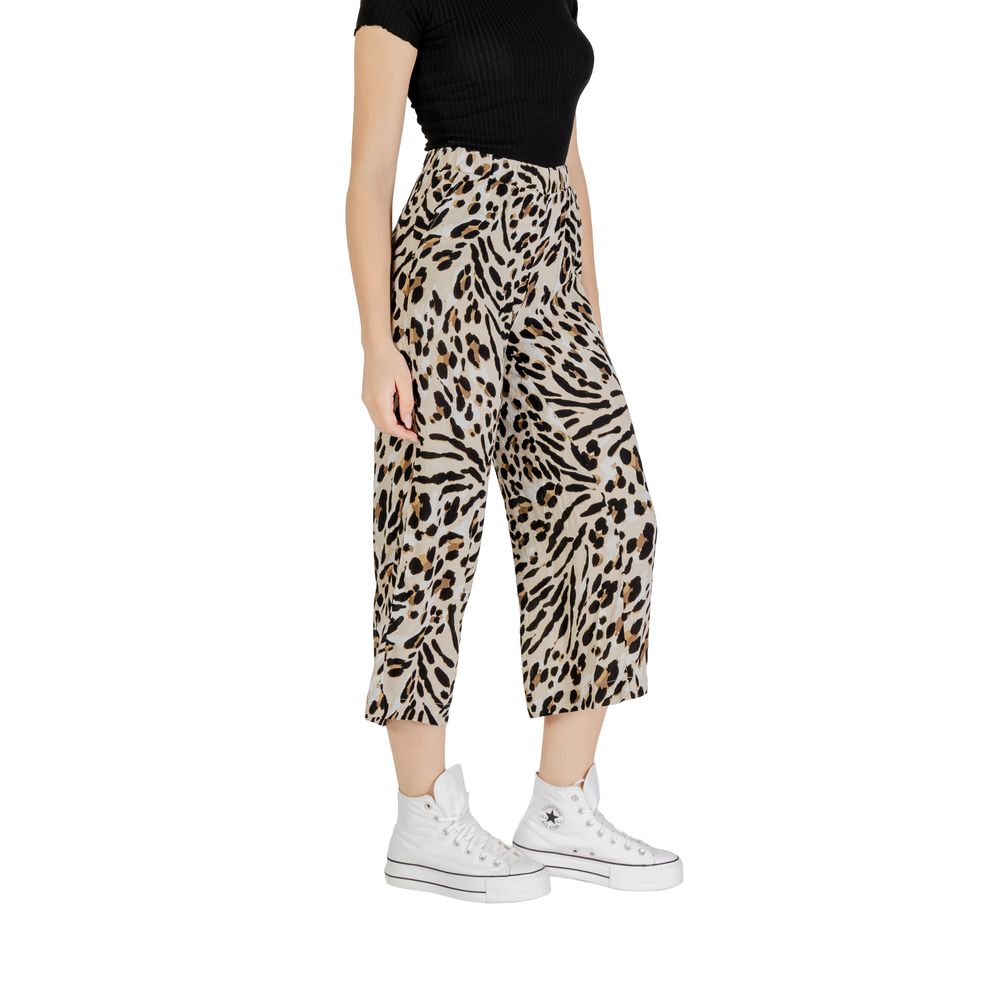 ICHI Beige Viscose Cropped Pants