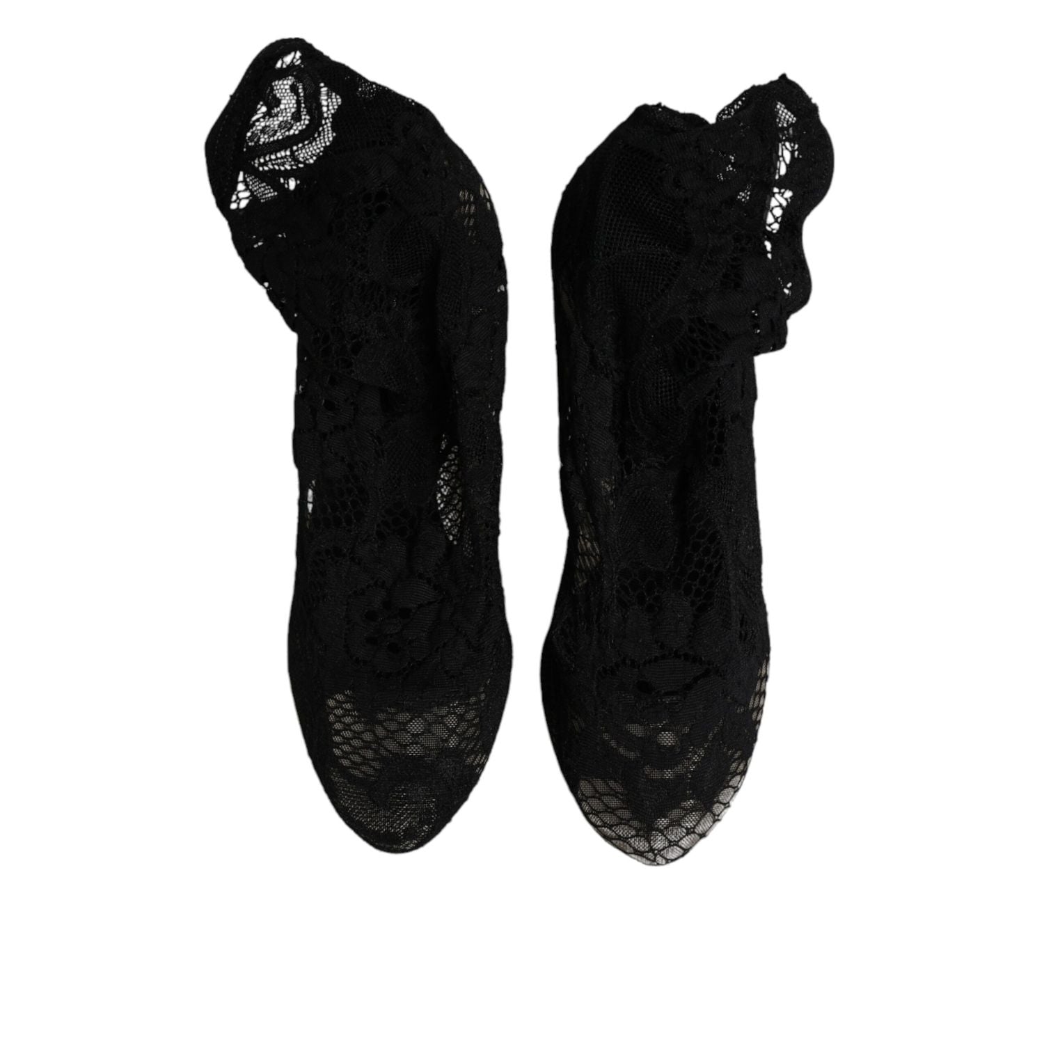 Dolce & Gabbana Black Lace Stretch Heels Mid Calf Boots Shoes