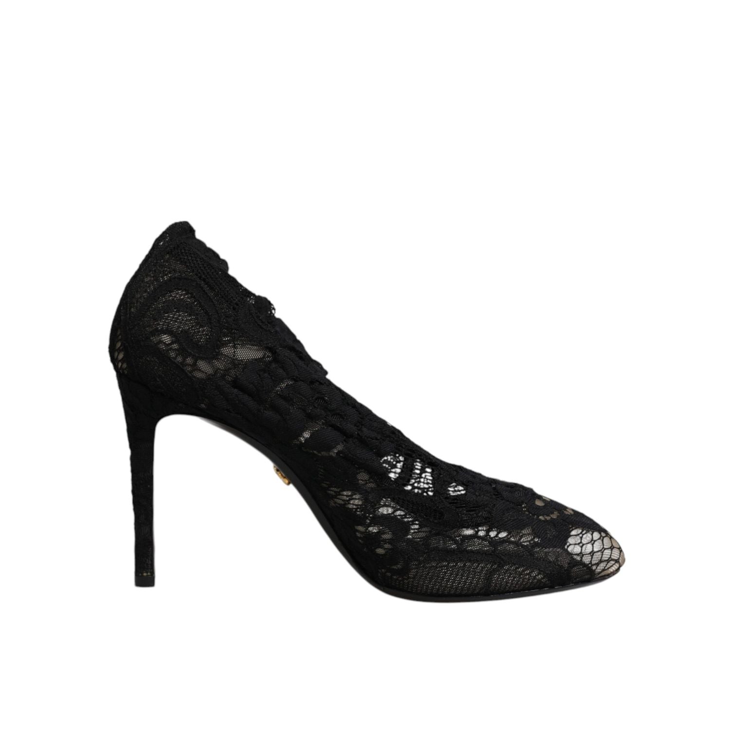 Dolce & Gabbana Black Lace Stretch Heels Mid Calf Boots Shoes