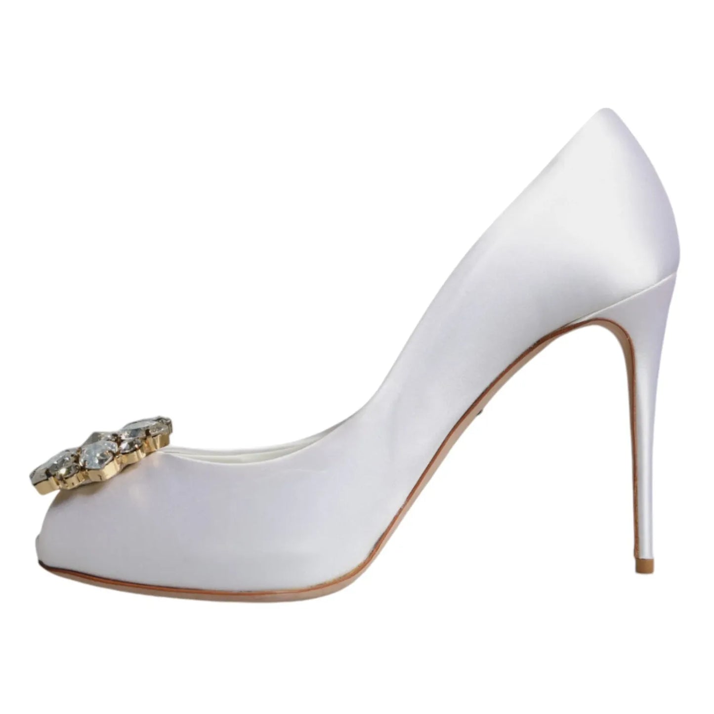 Dolce & Gabbana White Crystals Peep Toe Satin Pumps Shoes