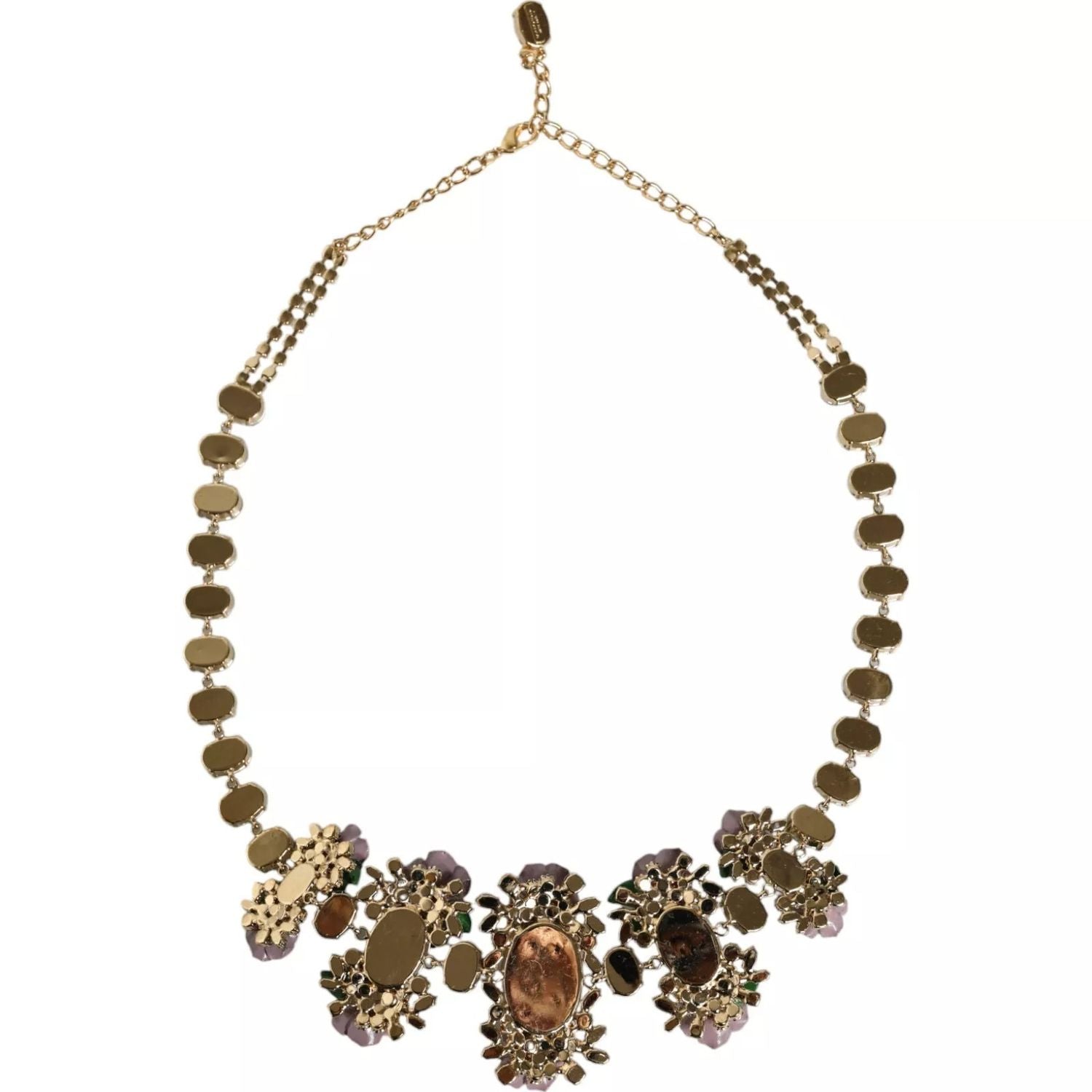 Dolce & Gabbana Gold Brass Link Chain Rose Petal Crystal Necklace