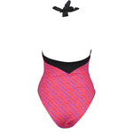 Karl Lagerfeld Red Elastane Swimwear with neck tie, printed logo, lined interior, full swimsuit.