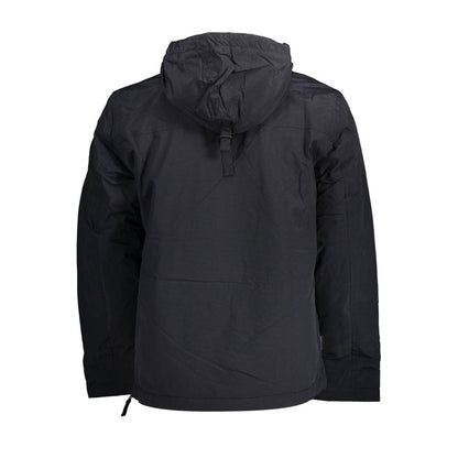 Rear view of Napapijri Black Polyamide Jackets & Coat featuring hood and side zip