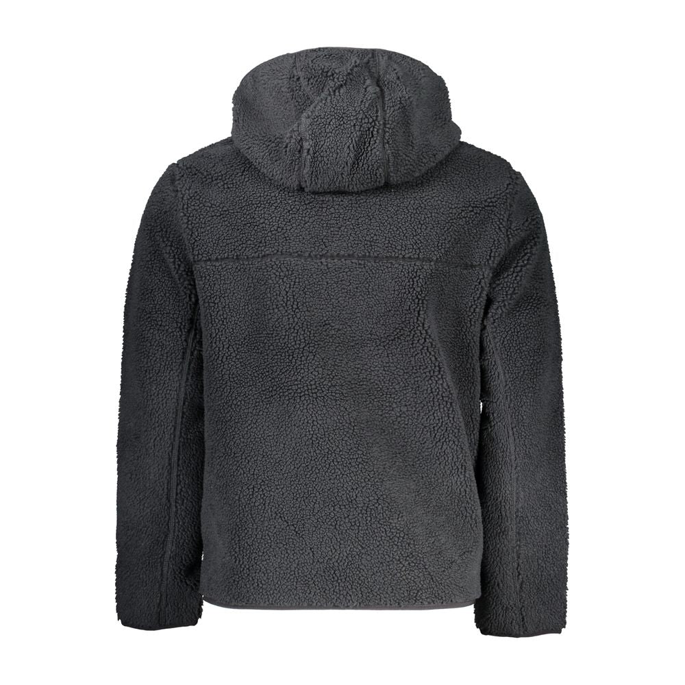 Back view of Napapijri Black Polyester Jackets & Coat with hood and contrasting details, featuring zipper and logo embroidery.