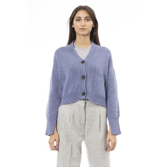 Alpha Studio Light Blue Merino Wool Women Cardigan